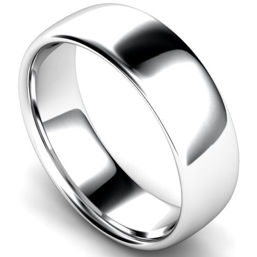 Slight court profile wedding ring in white gold, 7mm width