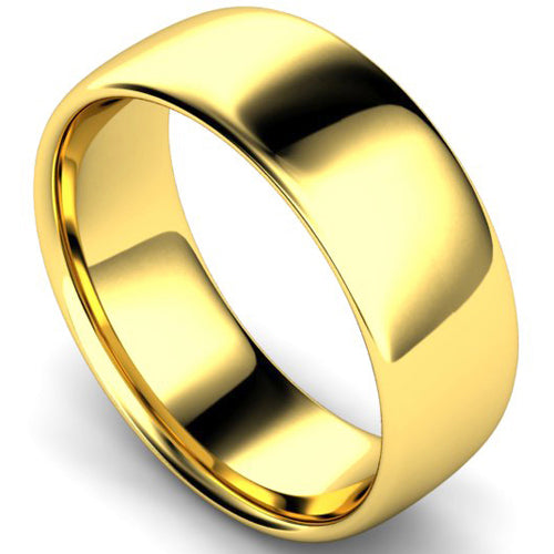 Slight court profile wedding ring in yellow gold, 8mm width