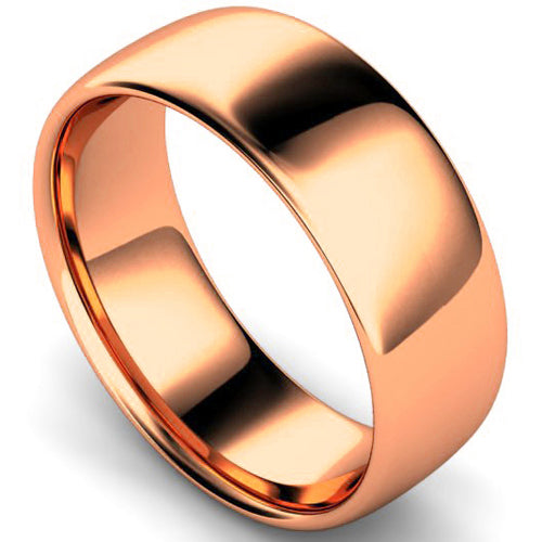 Slight court profile wedding ring in rose gold, 8mm width