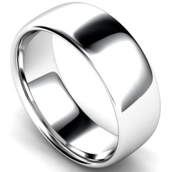 Slight court profile wedding ring in white gold, 8mm width