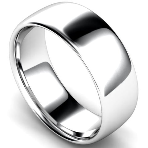 Slight court profile wedding ring in platinum, 8mm width