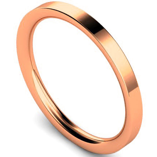 Flat court profile wedding ring in rose gold, 2mm width