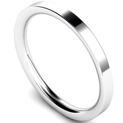 Flat court profile wedding ring in white gold, 2mm width