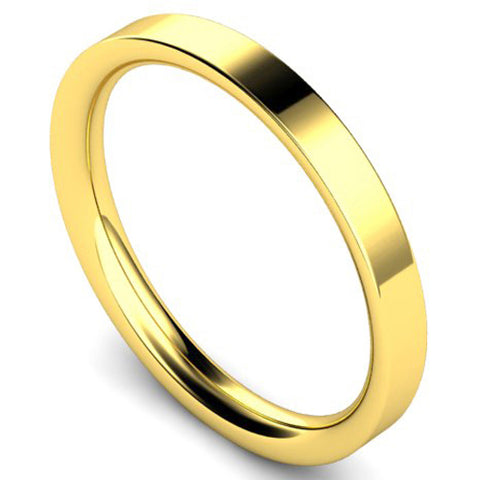 Flat court profile wedding ring in yellow gold, 2.5mm width