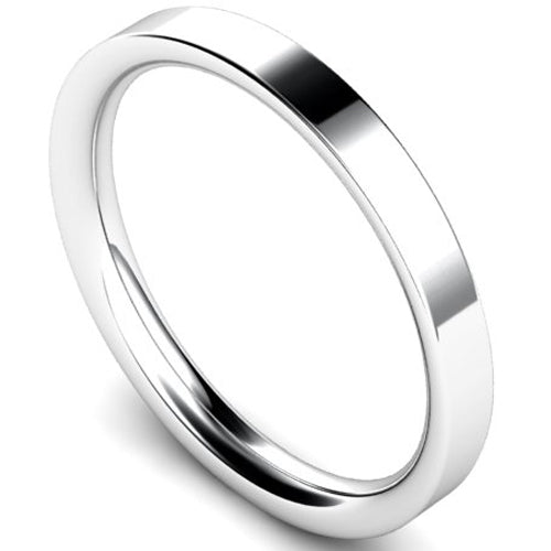 Flat court profile wedding ring in white gold, 2.5mm width