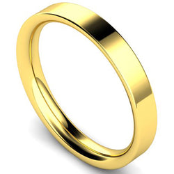 Flat court profile wedding ring in yellow gold, 3mm width