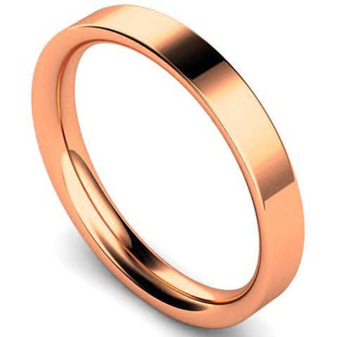 Flat court profile wedding ring in rose gold, 3mm width