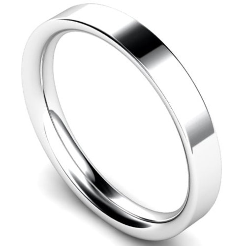 Flat court profile wedding ring in palladium, 3mm width