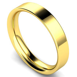 Flat court profile wedding ring in yellow gold, 4mm width