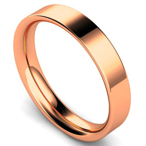 Flat court profile wedding ring in rose gold, 4mm width