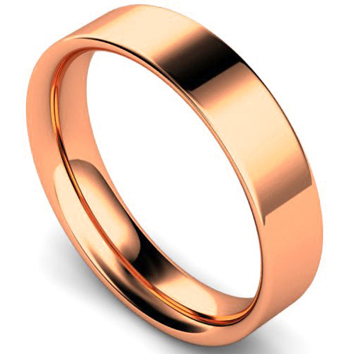 Flat court profile wedding ring in rose gold, 5mm width