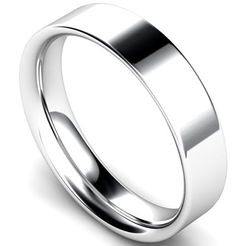 Flat court profile wedding ring in white gold | 5mm width