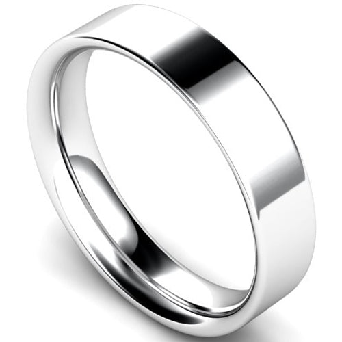 Flat court profile wedding ring in white gold, 5mm width