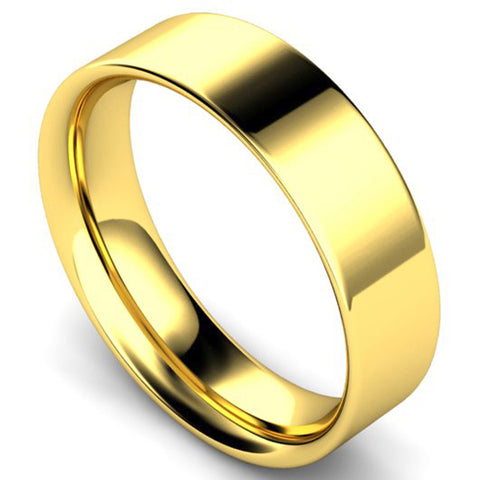 Flat court profile wedding ring in yellow gold, 6mm width