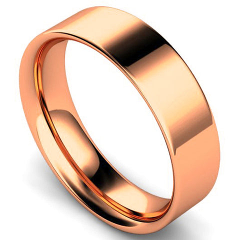 Flat court profile wedding ring in rose gold, 6mm width