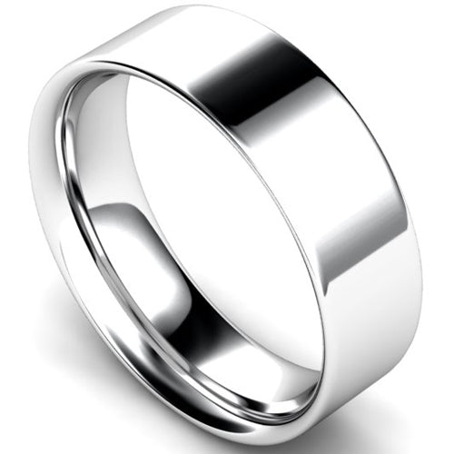Flat court profile wedding ring in white gold, 6mm width