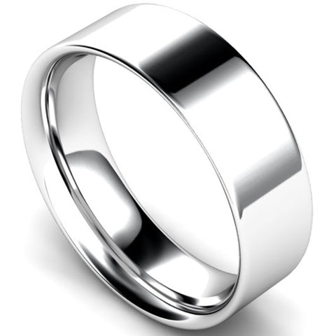 Flat court profile wedding ring in platinum, 6mm width