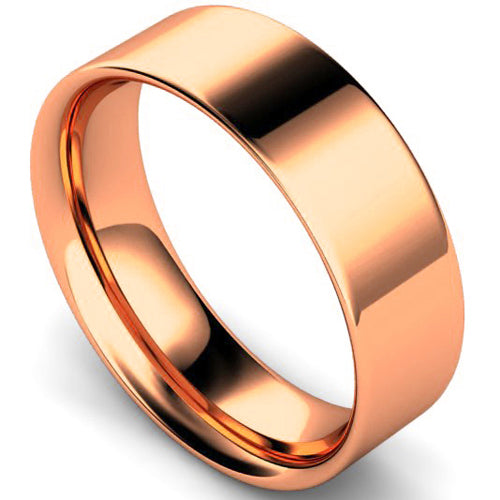 Flat court profile wedding ring in rose gold, 7mm width