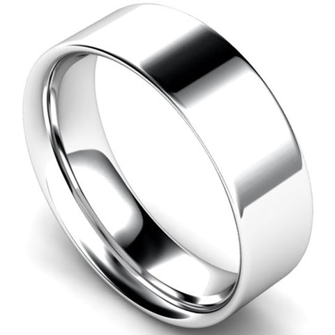 Flat court profile wedding ring in palladium, 7mm width
