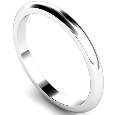 D-shape profile wedding ring in white gold, 2mm width