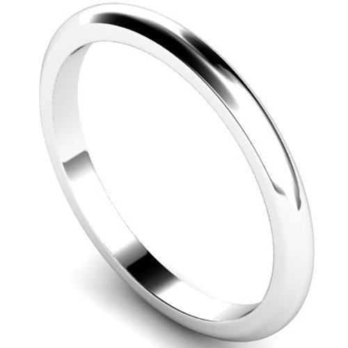 D-shape profile wedding ring in platinum, 2mm width