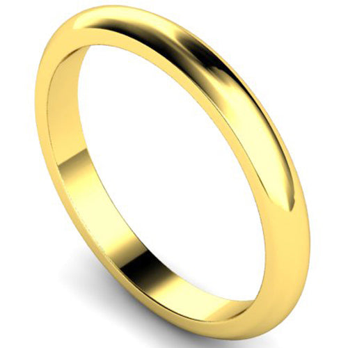D-shape profile wedding ring in yellow gold, 2.5mm width