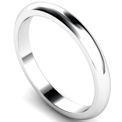 D-shape profile wedding ring in platinum, 2.5mm width