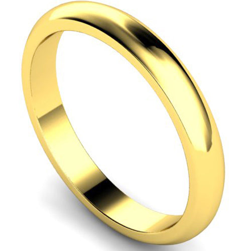 D-shape profile wedding ring in yellow gold, 3mm width