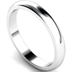 D-shape profile wedding ring in white gold, 3mm width