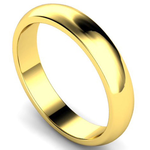 D-shape profile wedding ring in yellow gold, 4mm width