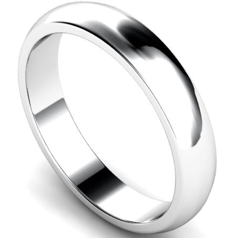 D-shape profile wedding ring in white gold, 4mm width