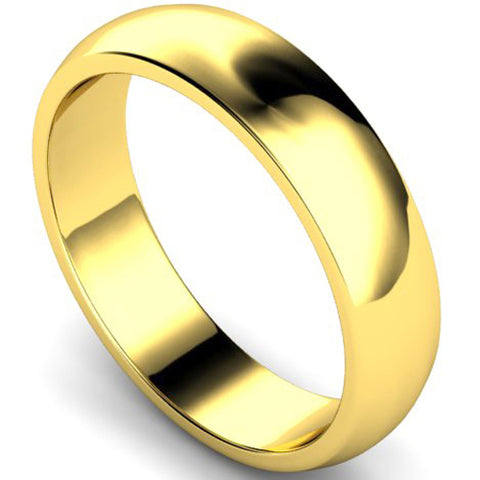 D-shape profile wedding ring in yellow gold, 5mm width