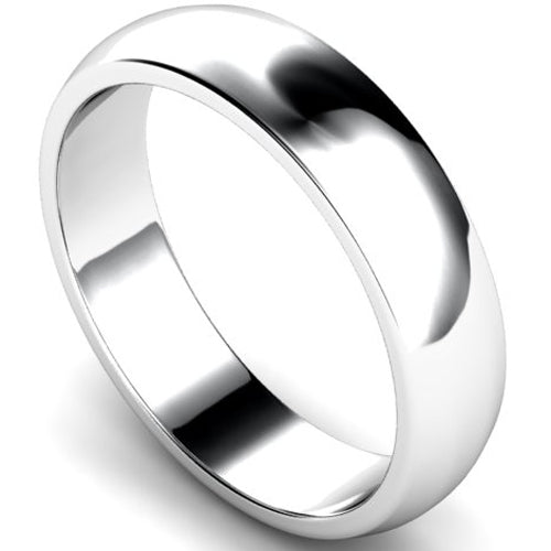 D-shape profile wedding ring in white gold, 5mm width