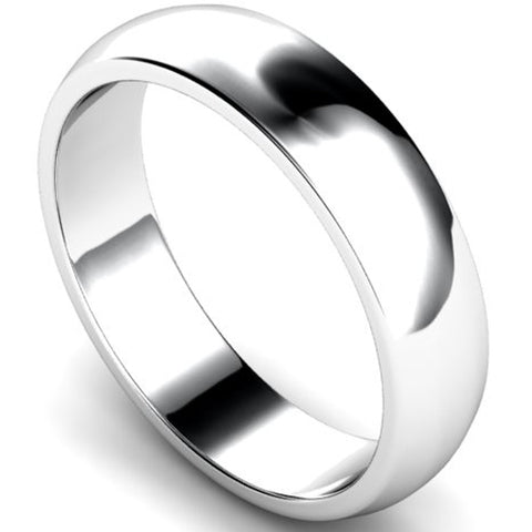 D-shape profile wedding ring in platinum, 5mm width