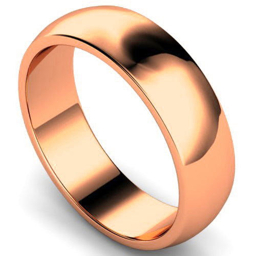D-shape profile wedding ring in rose gold, 6mm width