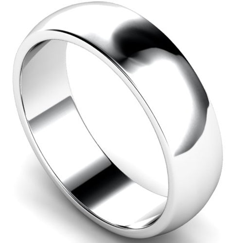 D-shape profile wedding ring in palladium, 6mm width