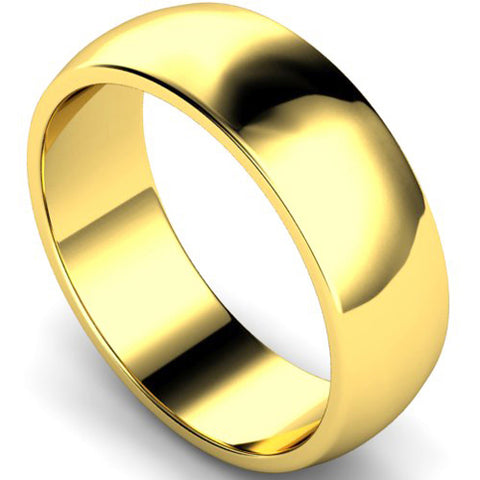 D-shape profile wedding ring in yellow gold, 7mm width