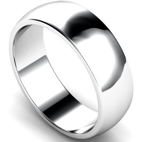 D-shape profile wedding ring in platinum, 7mm width