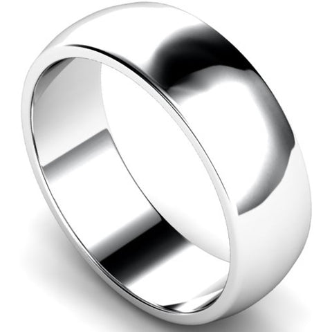 D-shape profile wedding ring in white gold, 7mm width
