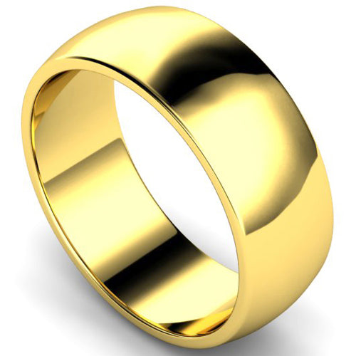 D-shape profile wedding ring in yellow gold, 8mm width