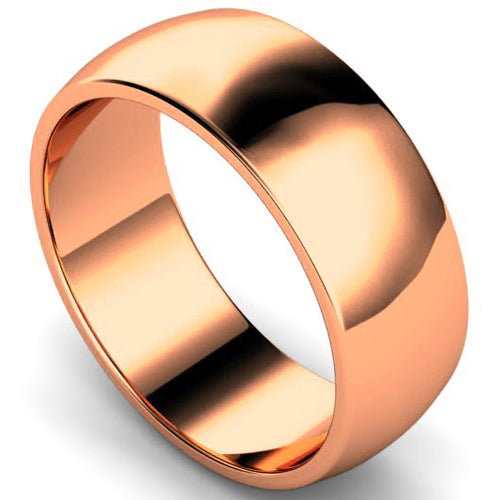 D-shape profile wedding ring in rose gold, 8mm width