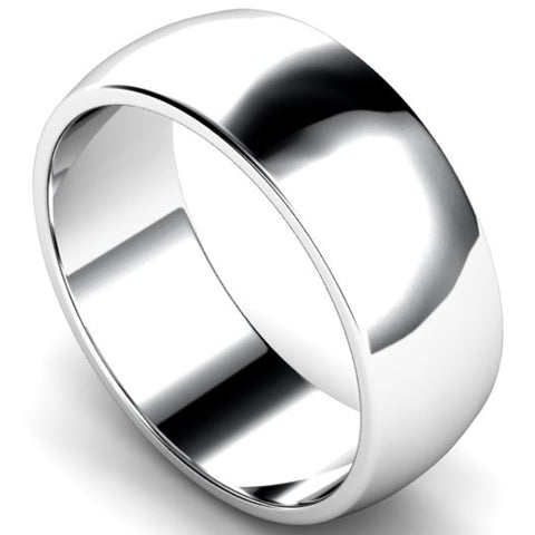 D-shape profile wedding ring in palladium, 8mm width