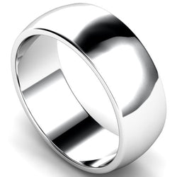 D-shape profile wedding ring in platinum, 8mm width