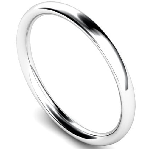 Traditional court profile wedding ring in white gold, 2mm width