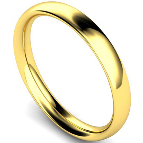 Traditional court profile wedding ring in yellow gold, 3mm width