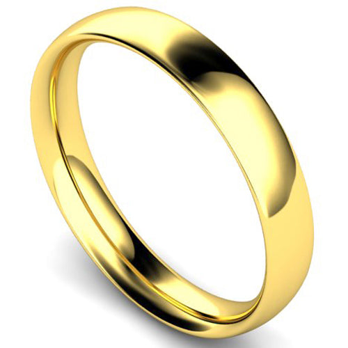 Traditional court profile wedding ring in yellow gold, 4mm width
