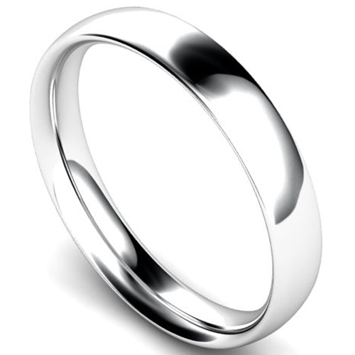 Traditional court profile wedding ring in white gold, 4mm width