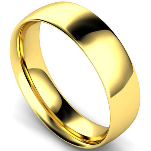 Traditional court profile wedding ring in yellow gold, 6mm width