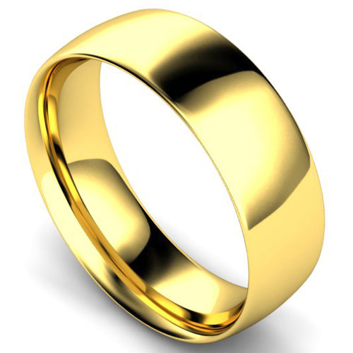 Traditional court profile wedding ring in yellow gold, 7mm width