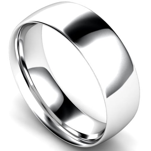 Traditional court profile wedding ring in white gold, 7mm width